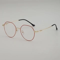 Lichtgewicht rood en goud veelhoekig metalen brilmontuur met minimalistisch Koreaans design - Goud Rood Frame Heldere Lens