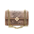 Chic snake-patterned chain crossbody bag in beige and brown with gold metallic strap - Khaki