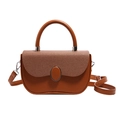 Vintage brown leather crossbody bag with woven flap detail and top handle design - Brown Retro Patchwork