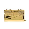 Schicke goldene Tasche mit Stein-Textur, grober Goldkette und Metall-Drehverschluss - Gold