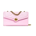 Rosa glänzende Handtasche mit Steinmuster, goldener Kette und Drehverschluss - Rosa