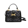 Bolso bandolera de mezclilla azul marino con lentejuelas y cierre dorado en forma H - Negro