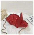 Unique red triceratops shoulder bag with gold rivets and elegant metal chain strap - Red