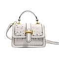 Bolso bandolera blanco de cuero sintético con lentejuelas oro rosa y herrajes dorados - Blanco