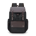 Retro black canvas backpack with brown leather flap and drawstring closure for daily use - Black