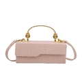 Elegant nude pink crocodile embossed handbag with unique gold-tone metal handle - Khaki