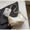 Minimalist creamy white half-moon shoulder bag with soft PU leather texture and strap - Off-white