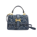 Bolso bandolera de mezclilla azul con lentejuelas, herrajes dorados y correa ajustable - Azul marino