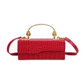 Elegant red crocodile texture handbag with luxury golden arc handle and shoulder strap - Red