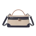 Borsa a tracolla in tela con cuciture a contrasto, manici in pelle e dettagli argentati - Blu