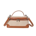 Borsa a mano in tela con finiture in pelle marrone e tracolla regolabile in beige - Marrone