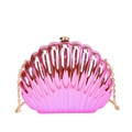 Metallic pink shell shaped chain bag with golden clasp and quilted finish for women - Purple