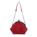 Sac à bandoulière matelassé rouge avec fermoir rétro et finition en cuir verni - Rouge