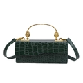 Dark green crocodile pattern box bag with gold metal handle and shoulder strap - Green
