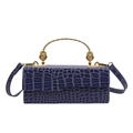 Dark blue crocodile pattern handbag with elegant gold curved metal handle and strap - Blue