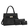 Ensemble 3 pièces noir avec motif crocodile comprenant tote bag, portefeuille et porte-cartes - Set de 3 pièces / Noir