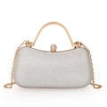 Elegant silver glitter evening handbag with gold hardware and circular metal handle - Gray