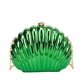 Fashionable emerald green shell-shaped chain bag with metallic finish and gold hardware - Green