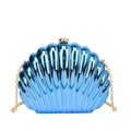 Metallic blue shell-shaped crossbody bag with gold chain strap and electroplated finish - Blue