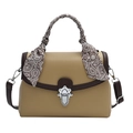Borsa a tracolla in pelle kaki e marrone con manico in seta paisley e chiusura argento - Cachi