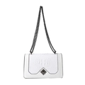 White faux crocodile leather crossbody bag with chain strap and metal twist lock - White