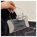 Transparente Luxus-Abendtasche mit silbernen Strasssteinen und Metallgriff - Silber
