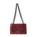 Dark red crossbody bag with crocodile texture flap and thick gunmetal chain strap - Red