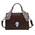 Borsa in pelle marrone scuro con manico in foulard di seta e chiusura in argento - Marrone