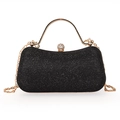 Sparkling black evening clutch bag with golden metal handle and crystal spherical clasp - Black