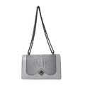 Light gray chain shoulder bag with embossed crocodile pattern and geometric metal clasp - Gray
