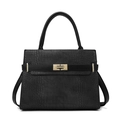 Elegant black faux crocodile skin handbag with metallic twist lock and top handle strap - Single Bag / Black