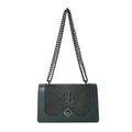Dark green crossbody chain bag featuring embossed crocodile pattern and diamond metal clasp - Green