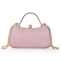 Elegant pink glitter evening handbag with gold chain strap and crystal clasp detail - Pink