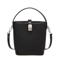Schicke schwarze Eimertasche mit silbernem Drehverschluss und abnehmbarem Gurt - Schwarz