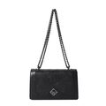 Elegant black shoulder bag with crocodile pattern texture and silver chain strap - Black