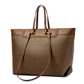 Bolso tote grande marrón con ribete en contraste y herrajes dorados para mujer - Marrón