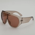 Lunettes de soleil bouclier oversize marron translucide avec branches larges - Taille unique / Monture Thé Verres Rouges