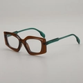 Chic hexagonal transparent amber and green eyeglasses frame with geometric design - Tea Frame Clear Lens / Anti-blue Light Glasses