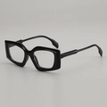 Retro black geometric thick frame glasses with clear lenses shown from a 45-degree angle - Black Frame Clear Lenses / Anti-blue Light Glasses