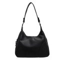 Classic black litchi texture faux leather hobo bag with adjustable strap and silver hardware - Black
