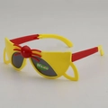 Foldable cartoon children sunglasses in red and yellow with playful cat whisker design - Yellow Frame Grey Lens