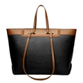 Bolso tote bicolor negro y marrón en cuero granulado con correa larga ajustable - Negro