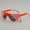 Pink and orange cat-ear folding sunglasses for kids with UV protection and cute 3D design - Pink Frame Grey Lens