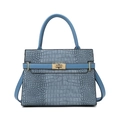 Light blue faux crocodile skin crossbody handbag with gold twist lock and top handle - Single Bag / Blue