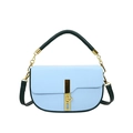 Light blue faux leather saddle bag with green handle and gold metal lock detail - Blue