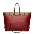 Bolso tote granate de cuero con asas marrones y detalles metálicos dorados - Rojo