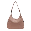 Minimalist dusty pink crescent shoulder bag with grain texture and side zipper details - Pink
