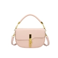 Soft pink saddle bag with smooth leather finish and gold vertical bar metal lock - Pink
