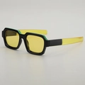 Retro vierkante zonnebril met zwart montuur, groene accenten en gele glazen glazen - Zwart Frame Gele Lenzen