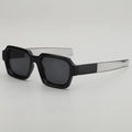 Fashionable black square sunglasses with two-tone temples and dark grey UV lenses - Black Frame Grey Lens (Grey Temple)